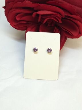 Purple Crystal Gold Tone Stud Earrings Dainty Purple Crystal Earrings